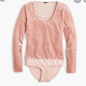 Pink velour scoop neck bodysuit